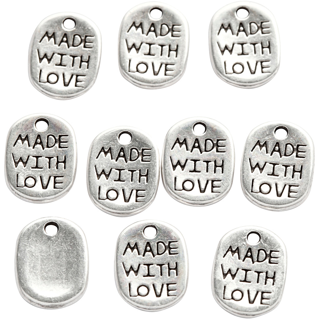 Creativ Company Schmuckanhänger, L: 12 mm, B: 8 mm, Lochgröße 1 mm, versilbert, 10 Stück 1 Box