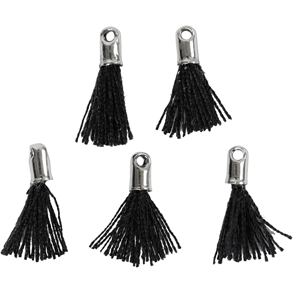 Creativ Company Quaste, L: 10 mm, Lochgröße 1 mm, schwarz, 5 Stück 1 Box