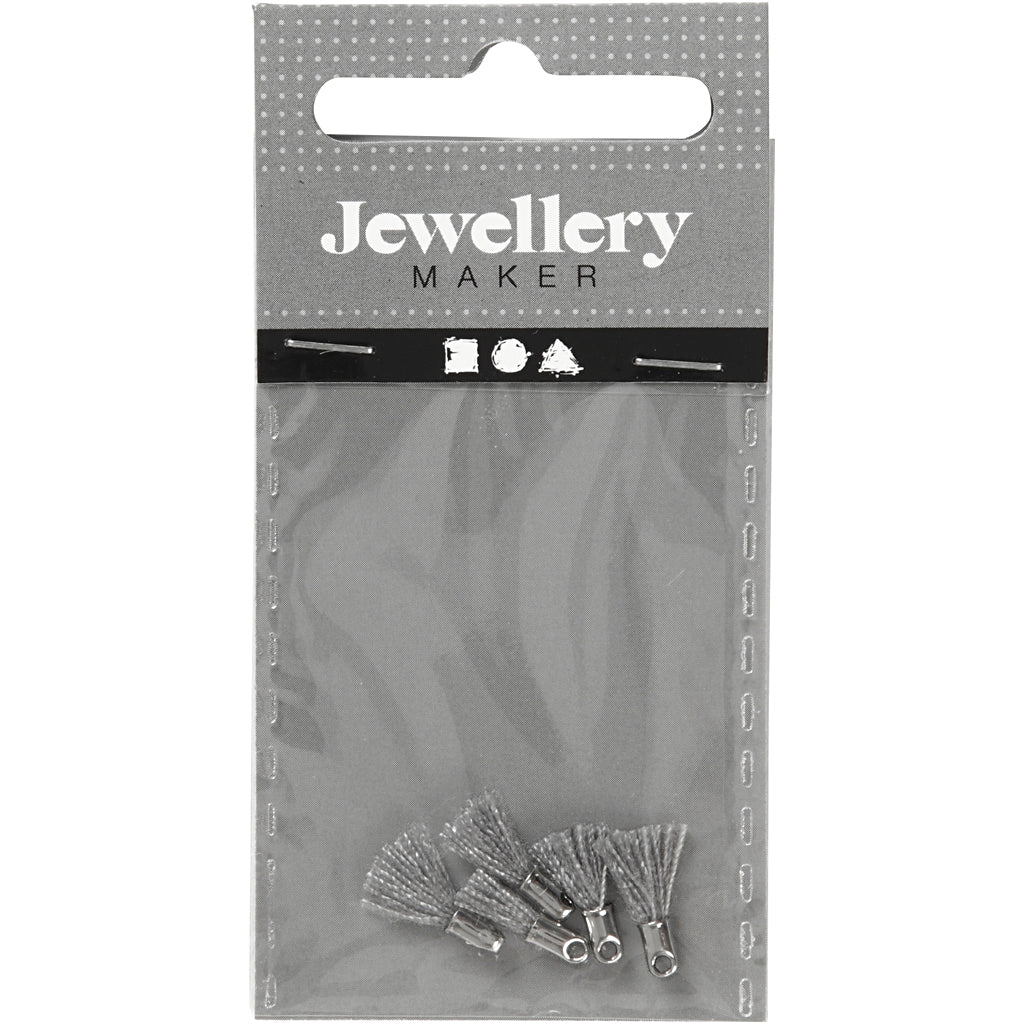 Creativ Company Quaste, L: 10 mm, Lochgröße 1 mm, grau, 5 Stück 1 Box