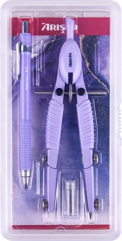 Aristo Schnellverstellungskompass und Druckbleistift – Oberlinie – Länge 170 mm – Durchmesser 340 mm – sanftes Lavendel – AR-55810