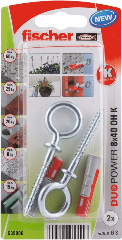 Fischer Duopower-Serie – Stecker mit Ösenhaken – 8 x 40 mm – Nylon-Komponenten