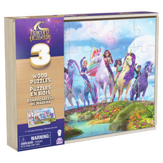 Einhorn-Akademie 3er-Pack Holzpuzzle in Holzbox (3x24 Teile)