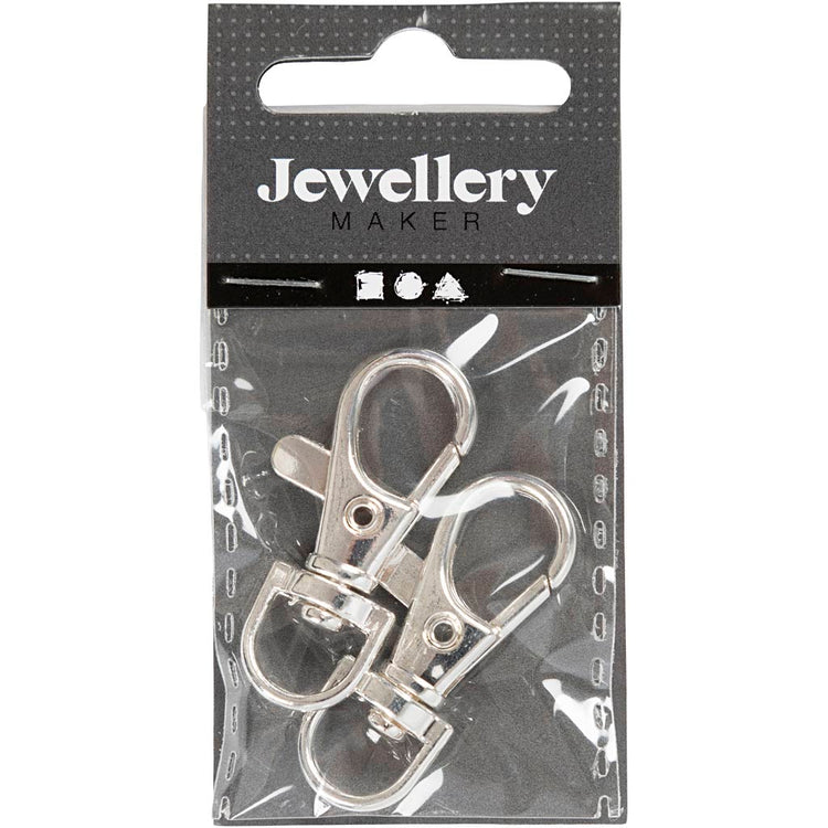 Creativ Company Karabinerverschluss, groß, H: 37 mm, B: 14 mm, T 37 mm, versilbert, 2 Stück 1 Box