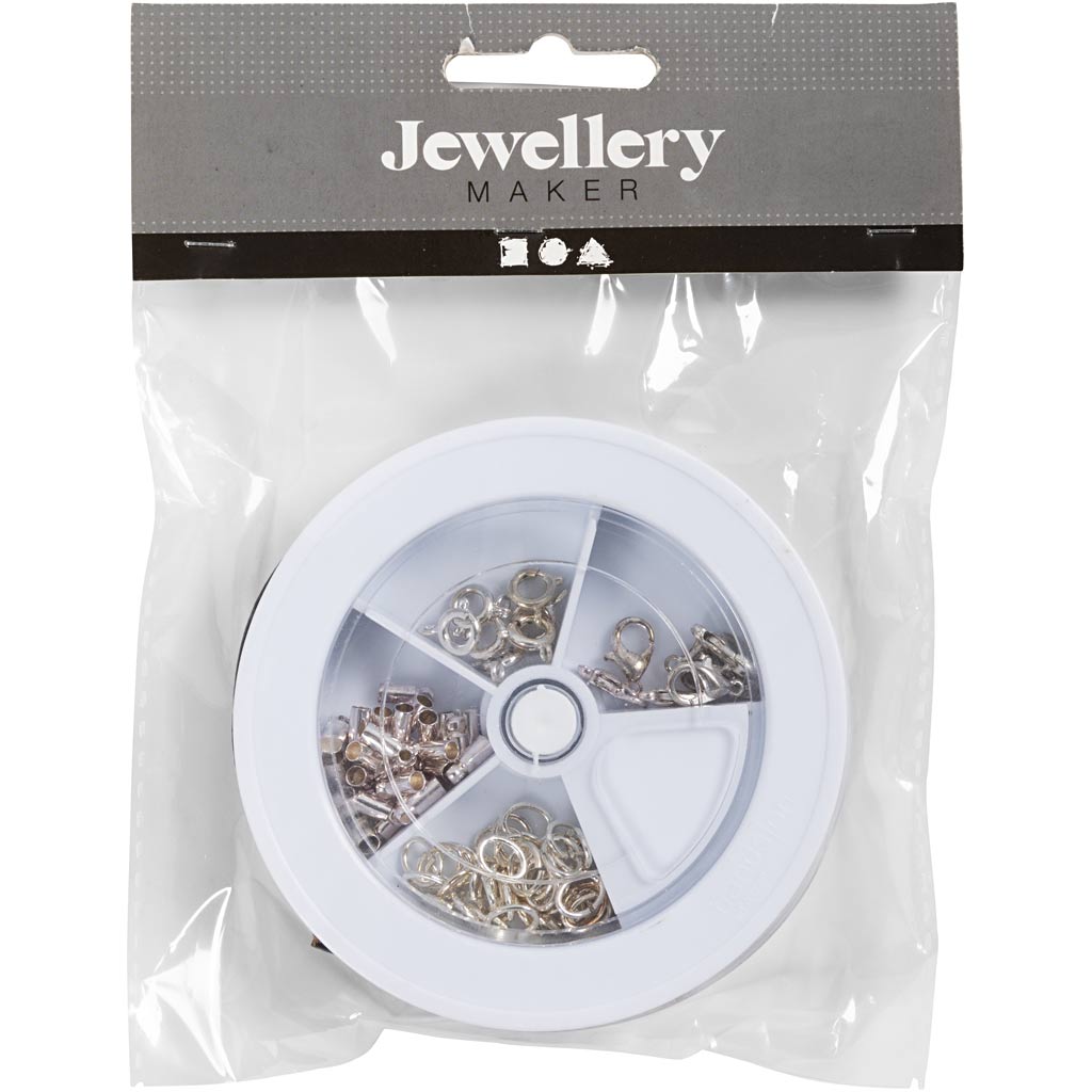 Creativ Company Schmuck-Starterset, Lederschnüre, schwarz, versilbert, 1 Set
