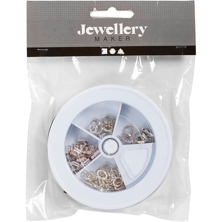Creativ Company Schmuck-Starterset, Lederschnüre, schwarz, versilbert, 1 Set