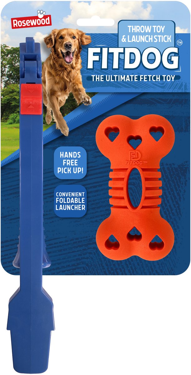 Rosewood FitDog Wurfstock mit Knochen – schwimmendes, hüpfendes Hundespielzeug – stabiler Kunststoff – für mittelgroße bis große Hunde