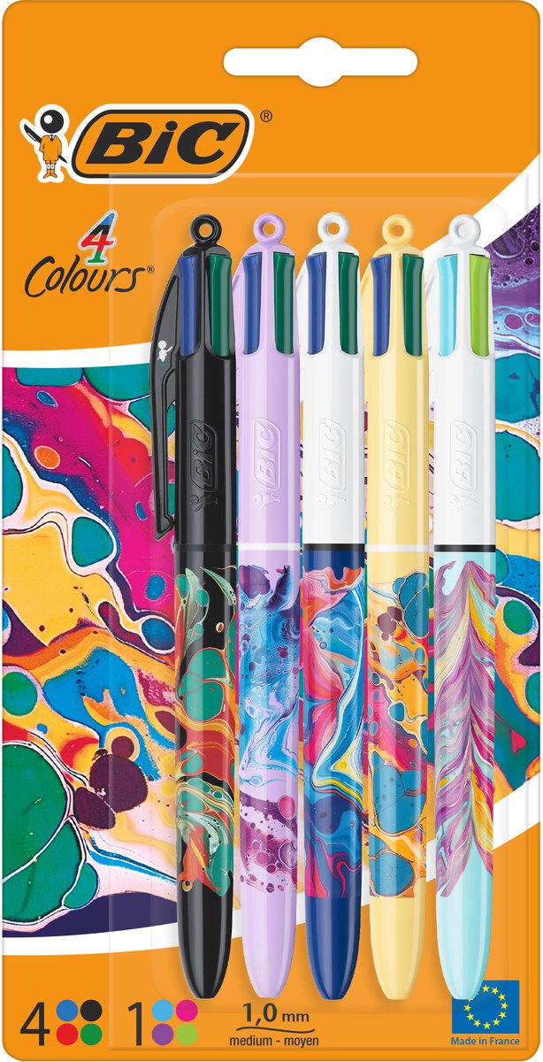 Bic 4 Farben – Kugelschreiber – Klickmechanismus – Stifte – mittlere Spitze (1 mm) – Stifte – 5 Stück