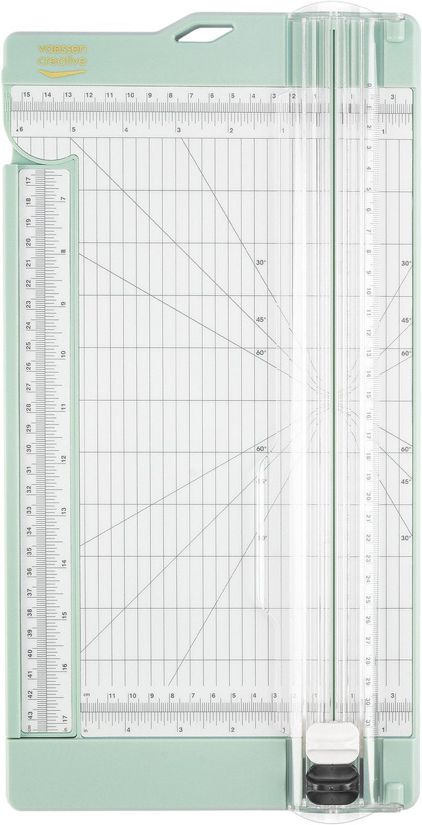 Vaessen kreativer Papierschneider – 30,5 x 15 cm – mit ausziehbarem Lineal und Ritzfunktion – Minze – Papierschneiden und Falten