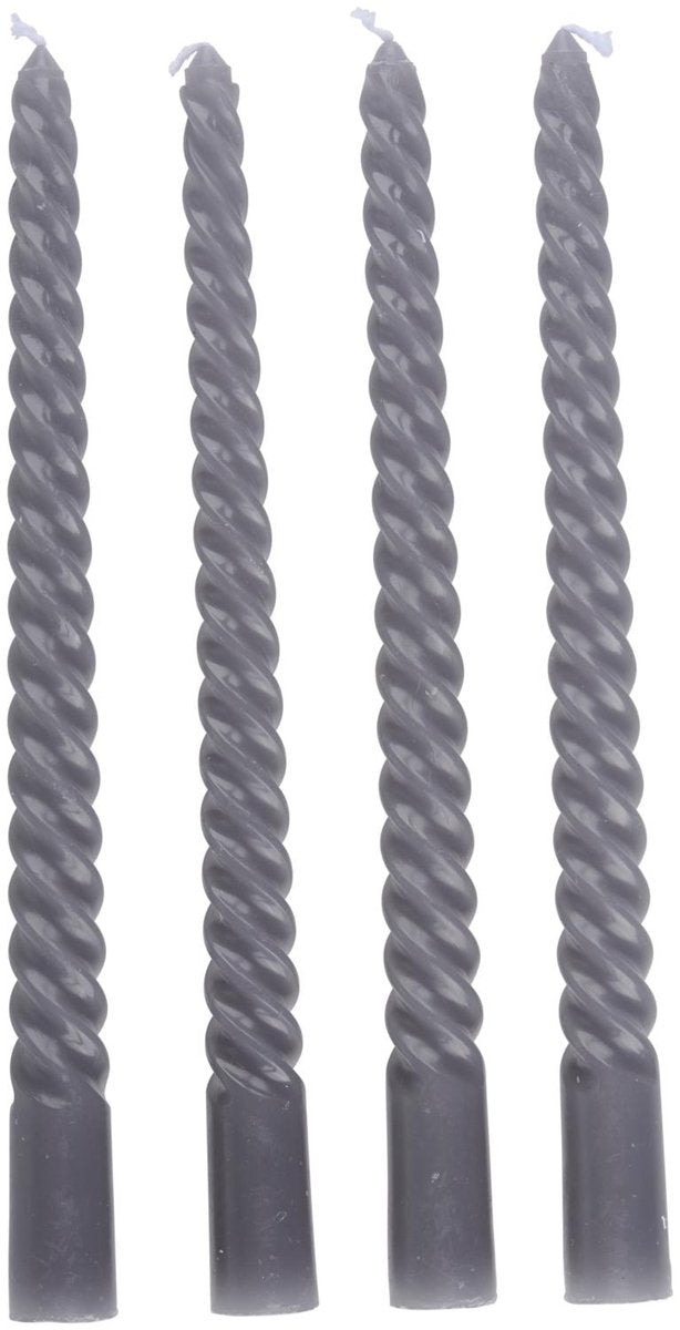Arti Casa gedrehte Tafelkerzen 4er-Set – graue Kerzen 25 cm mit 5 Stunden Brenndauer – gedrehte Tafelkerzen für Kerzenständer und Dekoration – ø2 x 25 cm
