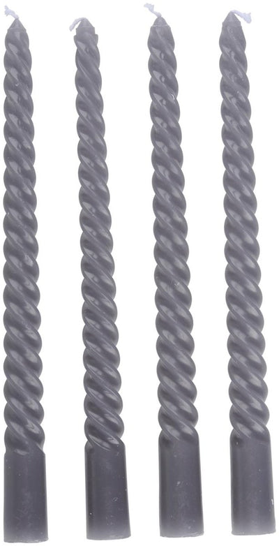 Arti Casa gedrehte Tafelkerzen 4er-Set – graue Kerzen 25 cm mit 5 Stunden Brenndauer – gedrehte Tafelkerzen für Kerzenständer und Dekoration – ø2 x 25 cm