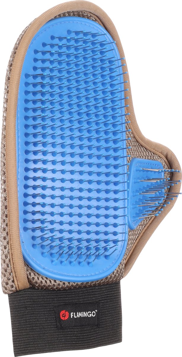 Flamingo Pienna - Massage-Pflegehandschuh Hunde - Pflegehandschuh Metallstifte Pienna Taupe Blau 24x18x2,5 - 1St. - 137750 - 1St