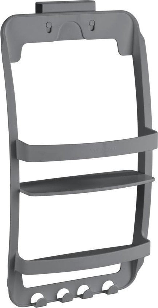 Wenko Duschregal Universal 2-lagiger grauer Kunststoff 26x55cm - Duschkorb - Duschablage - Duschregal zum Aufhängen an der Duschwand, entweder selbstklebend oder an die Wand geschraubt