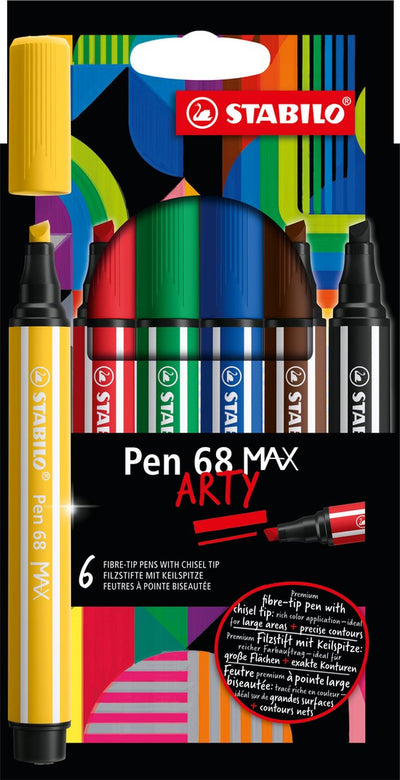 Stabilo Pen 68 Max Arty Filz -Tip -Stift mit dickem Meißel Peak 6 Farben