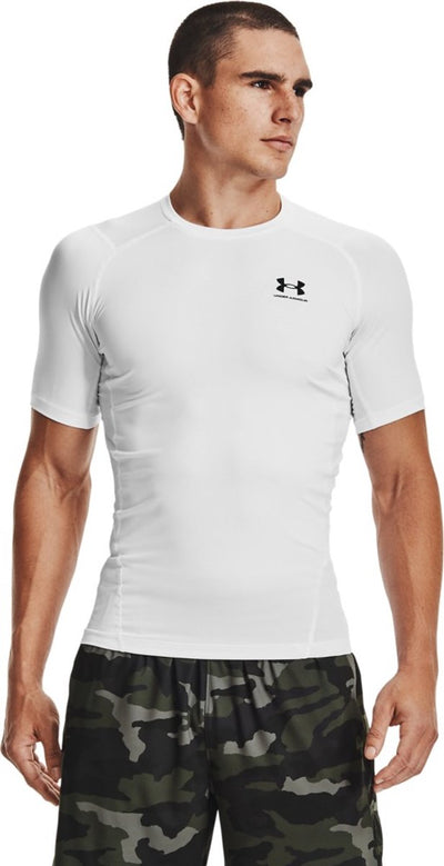 Under Armour UA HG Armour Comp SS-WHT Herren-Sportshirt – Weiß – Schwarz