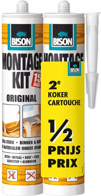 Bison Montageset Originaltube 2x 350 g, Duo-Verpackung, 2. Tube zum halben Preis, Montagekleber, Montage, hohe Endfestigkeit, innen und außen, dauerelastisch, extra stark, Füllung einfach zu verarbeiten