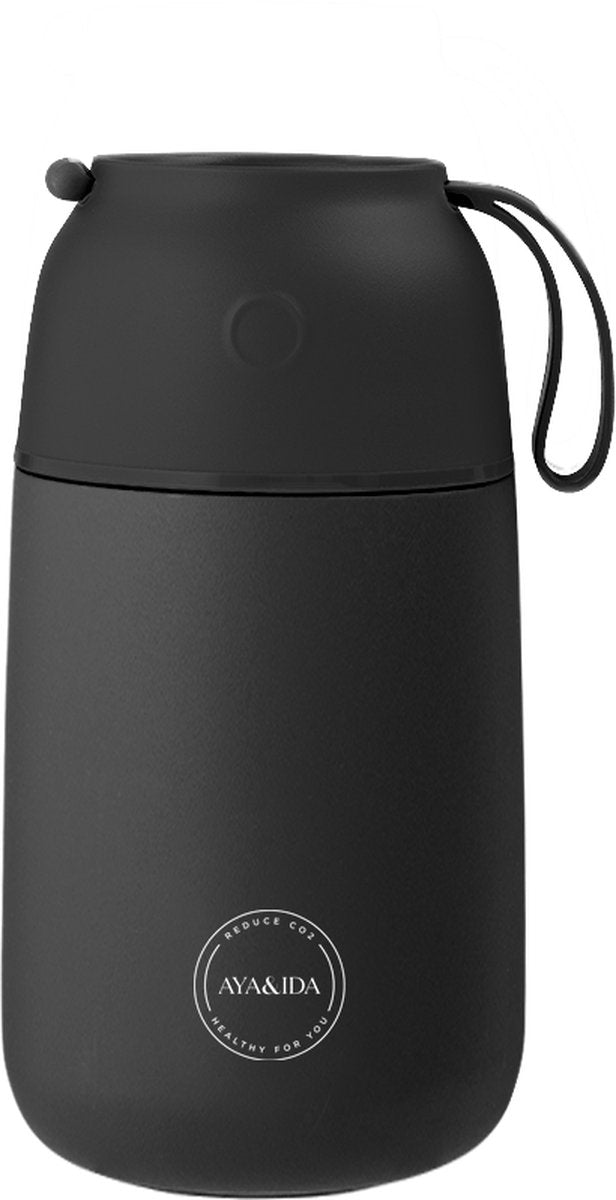 Aya ida - foodie - Thermosflasche - Lebensmittelbehälter - 700 ml - Mattschwarz