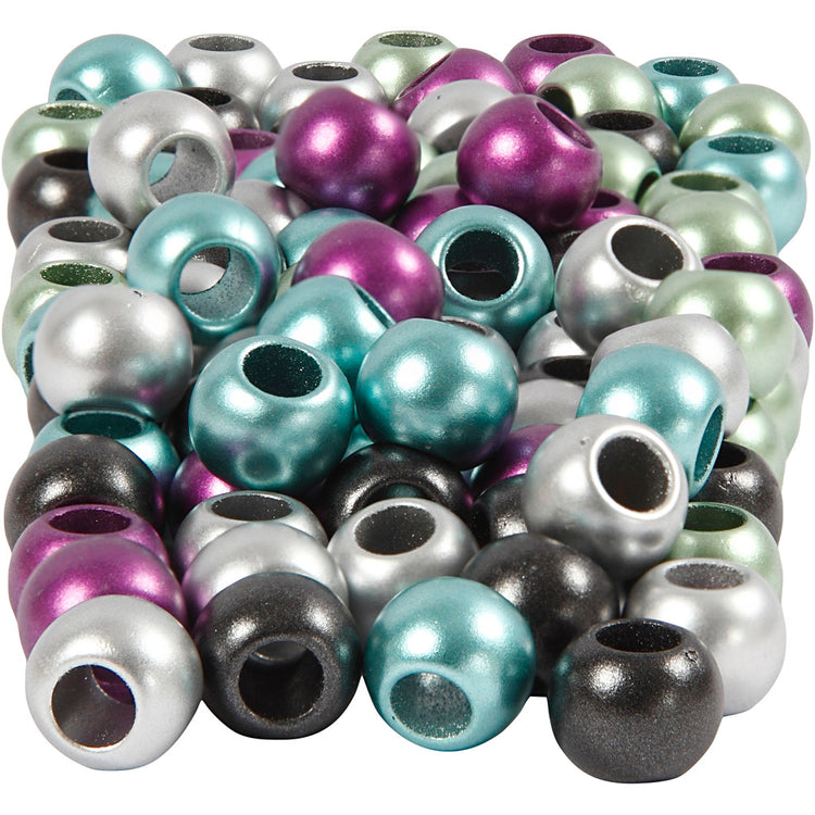 Creativ Company Ponyperlen, D 10 mm, Lochgröße 4 mm, ca. 145 Stück, Metallic-Farben, 60 g, 125 ml 1 Box