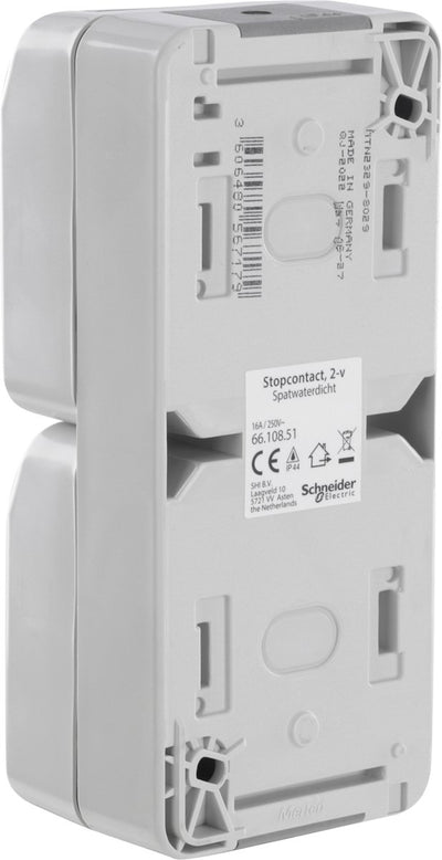 Schneider Electric Merten Aquastar Steckdose – spritzwassergeschützt – Aufputz – 2-fach – geerdet – vertikal – IP44 – grau