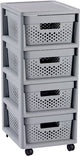 Curver Infinity Dots Schubladensystem – 4 Schubladen à 11 l – mit Rollen – 36 x 30 x 66 cm – grau