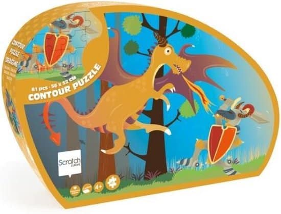 Kratzerkontur -Puzzle Van Draak mit Ritter 61 Stücke