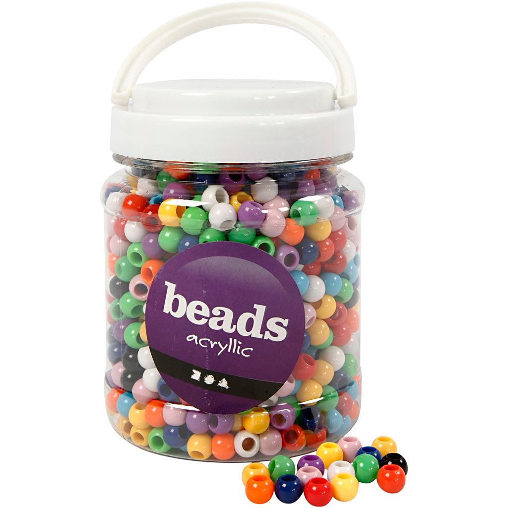 Creativ Company Ponyperlen, D 10 mm, Lochgröße 4,5 mm, ca. 1135 Stück, verschiedene Farben, 430 g, 700 ml 1 Box