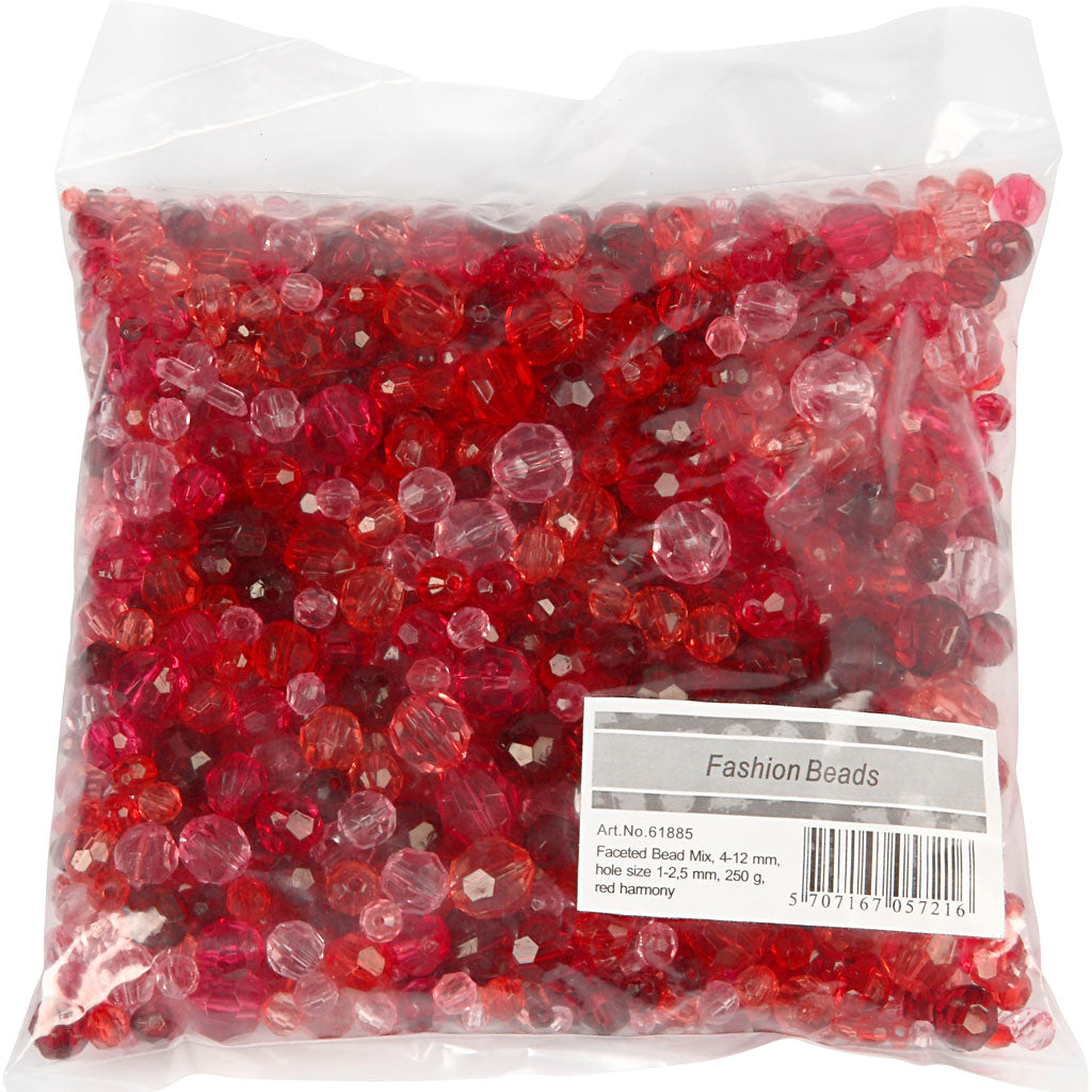 Creativ Company Facettenperlen, Größe 4-12 mm, Lochgröße 1-2,5 mm, ca. 860 Stück, rote Harmonie, 250 g 1 Box