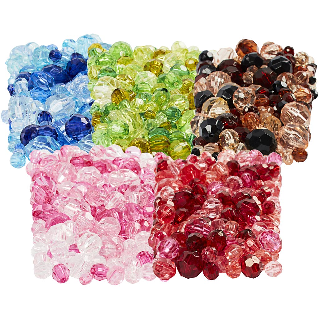Creativ Company Facettenperlen, D 4-12 mm, Lochgröße 1-2,5 mm, verschiedene Farben, 7x250 g 1 Box