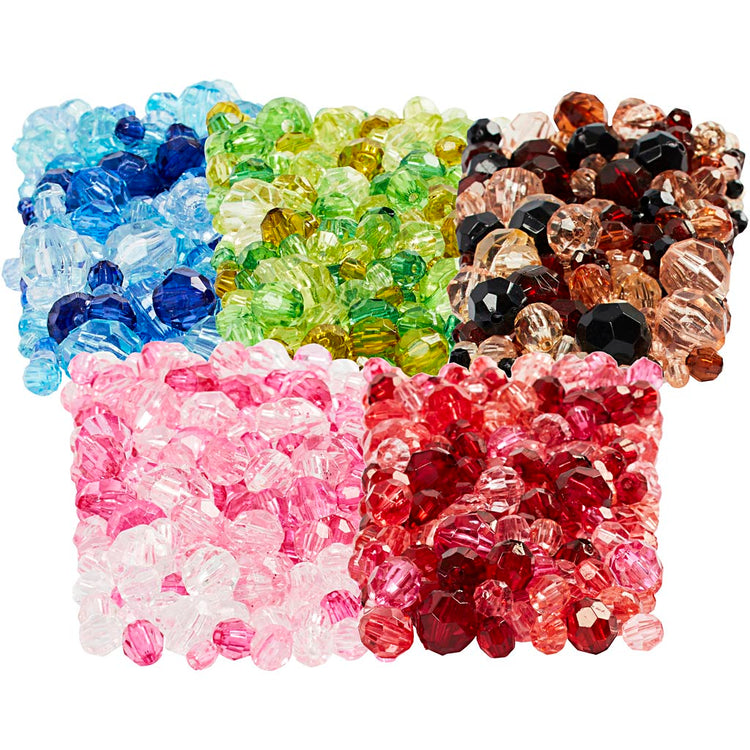Creativ Company Facettenperlen, D 4-12 mm, Lochgröße 1-2,5 mm, verschiedene Farben, 7x250 g 1 Box