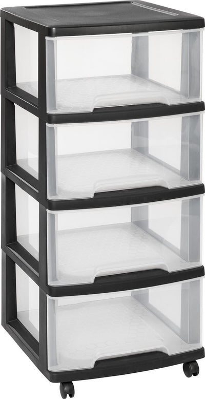 Curver Essentials Schubladensystem – 4x20 Liter – Schwarz – mit Rollen