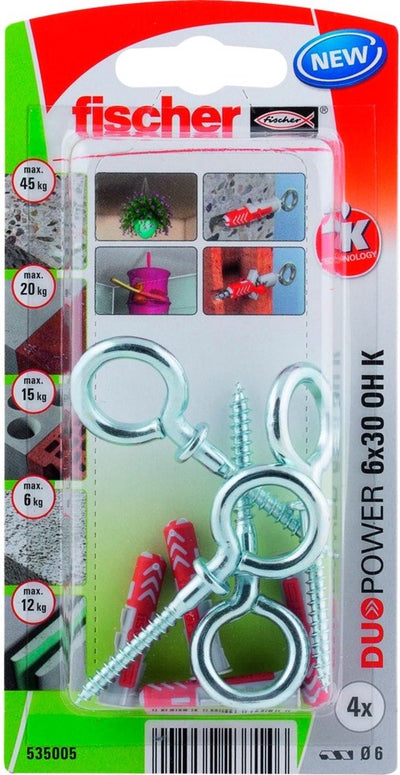 Fischer Duopower-Serie - Stecker - 6x30mm - intelligent - Nylon - inklusive Ösenhaken