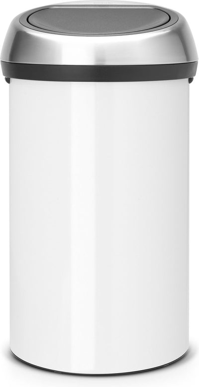 Brabantia Touch Bin Abfallbehälter – 60 Liter – weiß mattierter, fingerabdrucksicherer Deckel aus Stahl