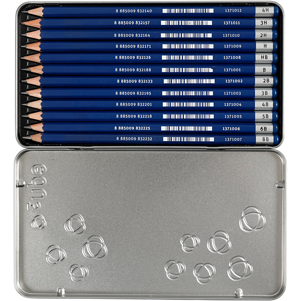 Edu3 Edu Zeichenstift, B,2b,4b,5b,6b,8b,9b,hb,h,2h,3h,4h, 12 Stück 1 Box