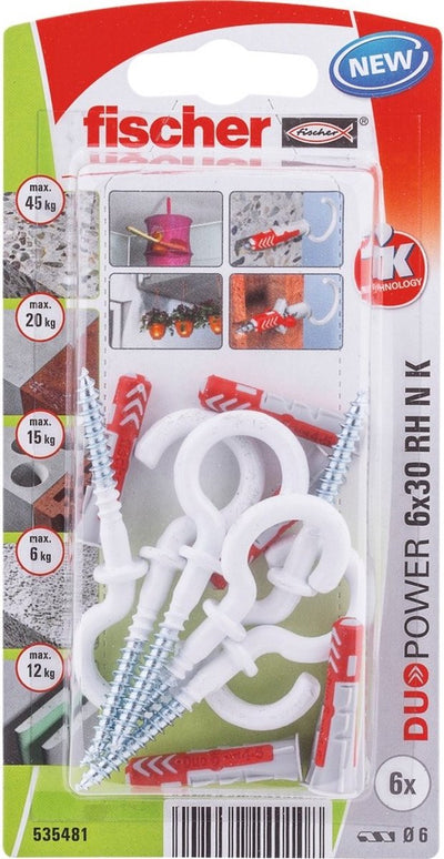 Fischer Duopower-Serie - Nylondübel - 6x30 mm - mit Rundhaken