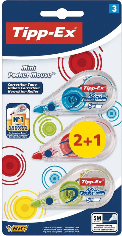 Tipp-ex Korrekturroller Mini Pocket Mouse Fashion, Blister 2 + 1 gratis
