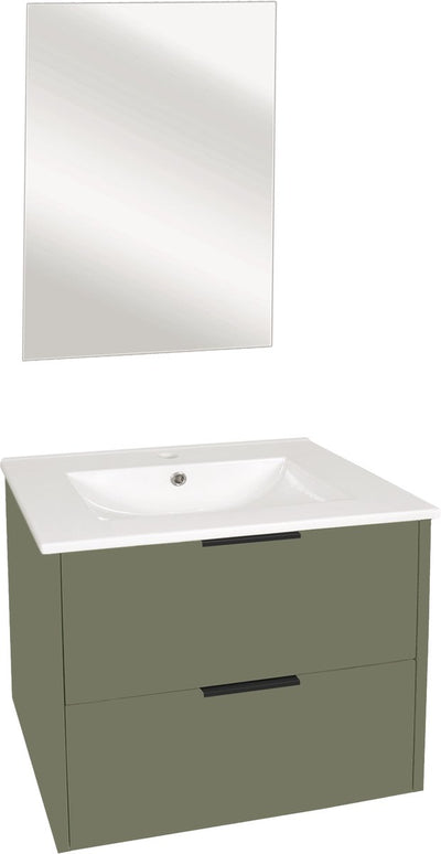 Differnz Bolo Badezimmermöbel-Set 61 x 50 x 46 cm, FSC-MFC-Platte, weiße Keramik, grün matt