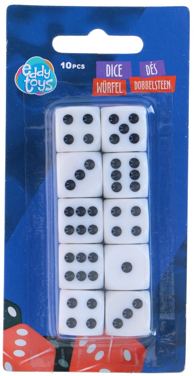 Eddy Toys Würfel 10 Stück – sechsseitige Würfel – weiß mit schwarzen Punkten – Set für Brettspiele und Würfelspiele