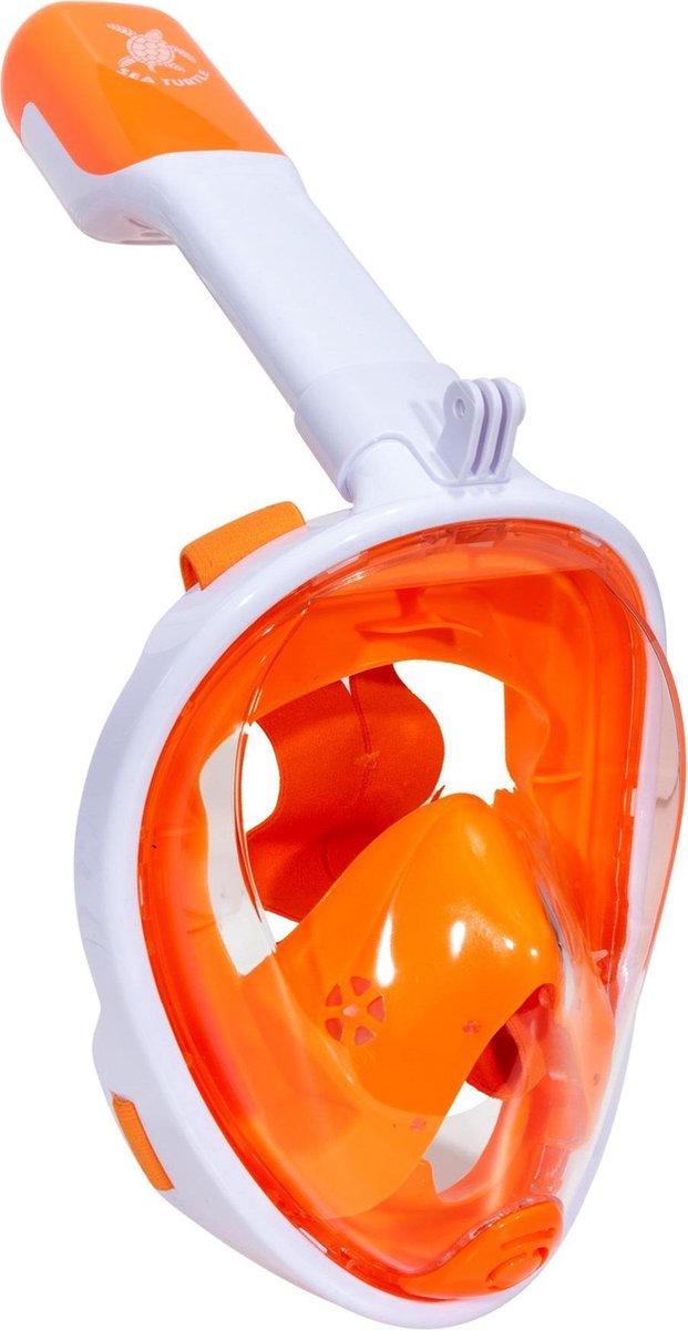 Meeresschildkröten-Schnorchelmaske – Schnorchel – Taucherbrille – Schnorchelset – Vollgesichtsmaske – Erwachsene – Weiß Orange – L XL