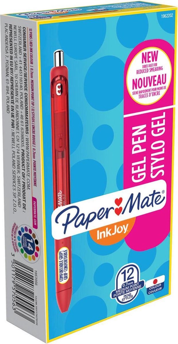 Paper Mate Inkjoy Gelstifte | mittlere Spitze (0,7 mm) | rot | 12 Stück