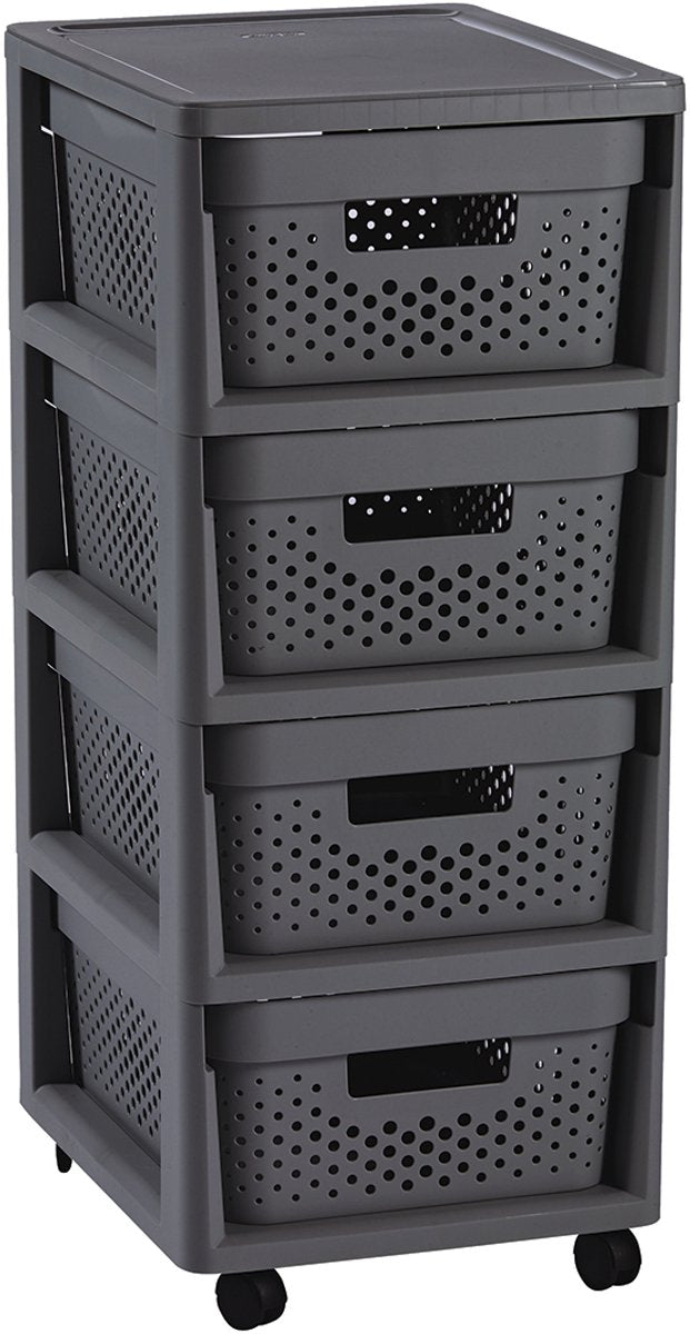 Curver Infinity Dots Schubladensystem – 4 Schubladen à 11 l – mit Rollen – 36 x 30 x 66 cm – Anthrazit