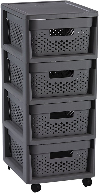 Curver Infinity Dots Schubladensystem – 4 Schubladen à 11 l – mit Rollen – 36 x 30 x 66 cm – Anthrazit