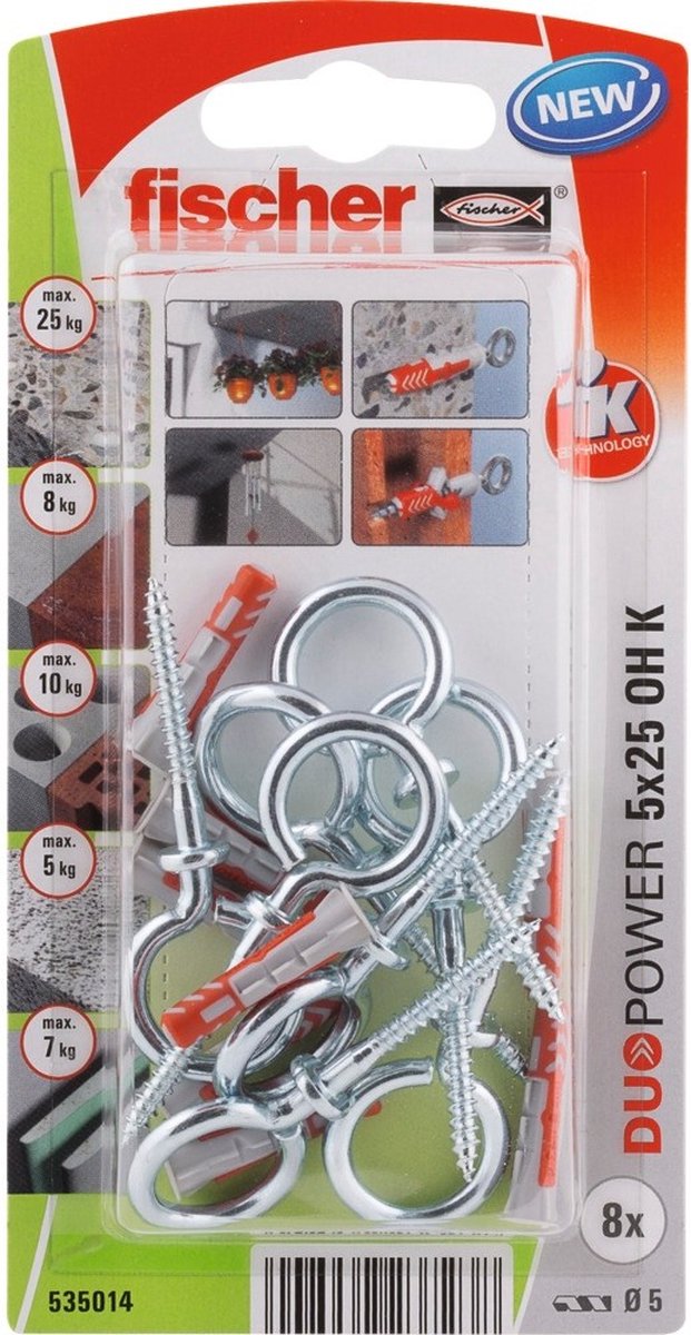 Fischerstecker Duopower mit Ösenhaken 5x25mm (je 8 Stück)