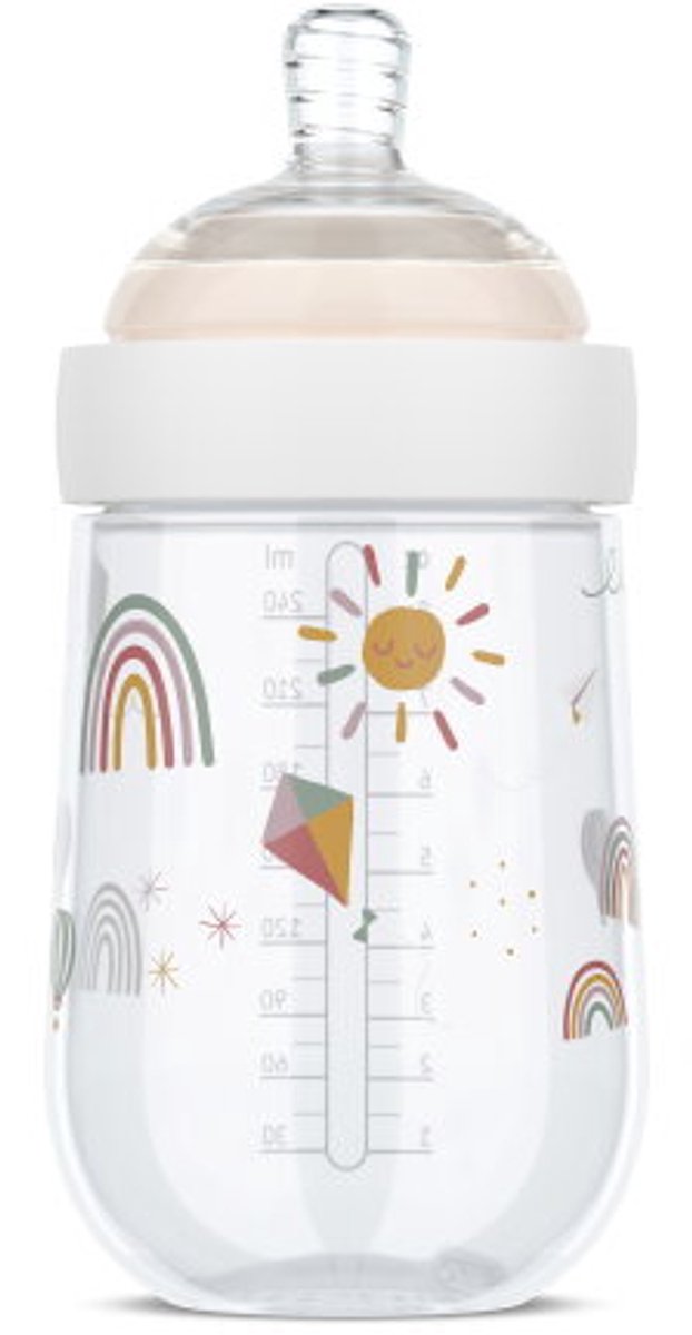 Mepal Mio Babyflasche – 240 ml – Anti-Kolik – Spiraldesign verhindert Verstopfen – medizinisches Silikon – Sonnenschein-Regenbogen