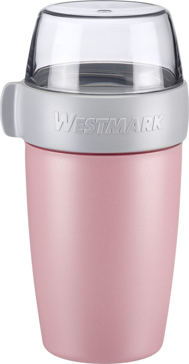 Westmark Müslibecher Lunchpot, mit 2 auslaufsicheren Fächern: 200 ml + 500 ml, Kunststoff, natur, BPA-frei, rosa grau klar, 52852260