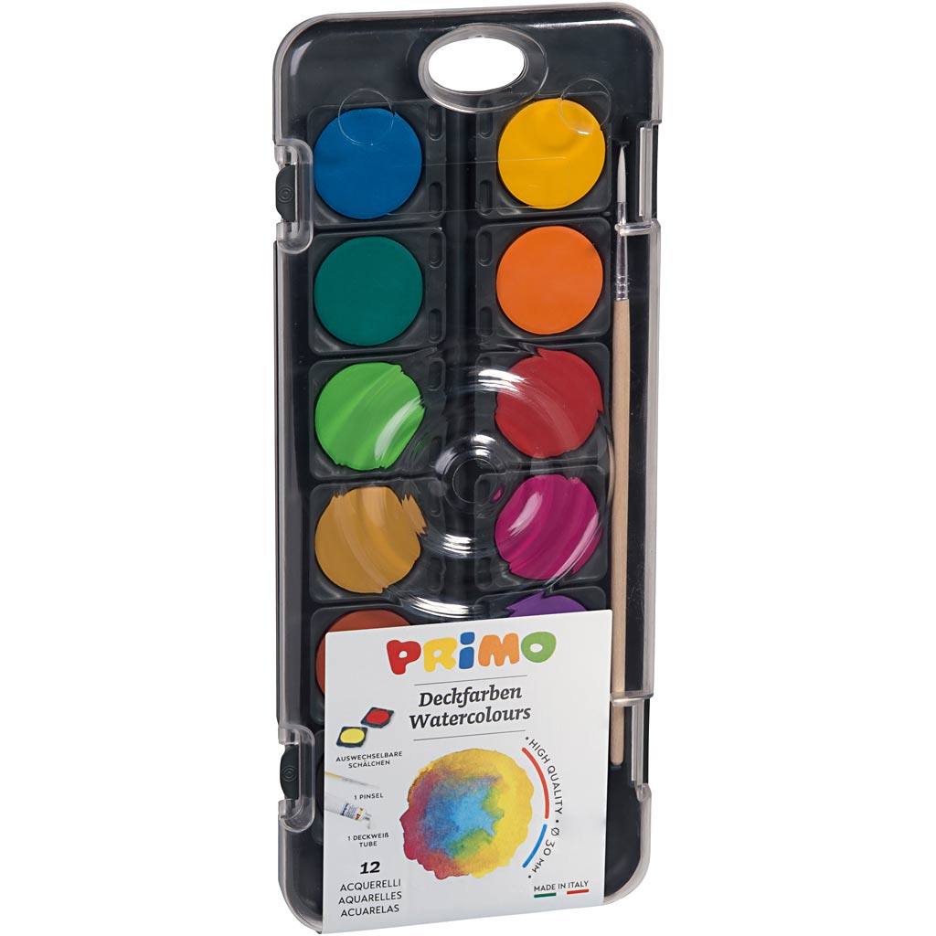 Primo Aquarell, D 30 mm, verschiedene Farben, 12 Stück, 1 Box