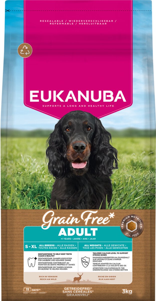 Eukanuba Hundefutter, trocken, getreidefrei, für Erwachsene, alle Größen, Hirsch – 3 kg