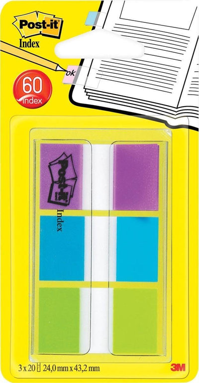Post-it® Index Standard, tragbares Set, lila, blau, grün, 24 x 43,2 mm, 20 farbige Tabs