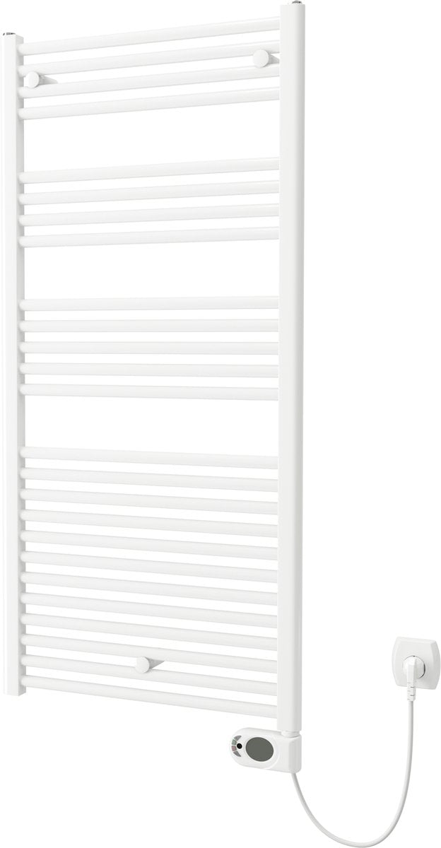 Plieger Elba Elektro-Handtuchheizkörper – Handtuchwärmer – mit Uhrenthermostat – 126,2 cm x 60 cm – 700 Watt – weiß