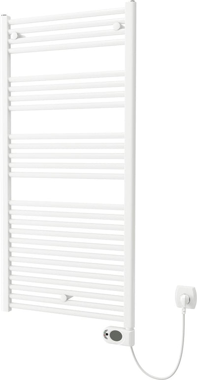 Plieger Elba Elektro-Handtuchheizkörper – Handtuchwärmer – mit Uhrenthermostat – 126,2 cm x 60 cm – 700 Watt – weiß