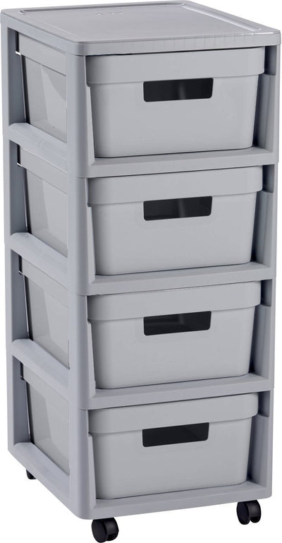 Curver Infinity-Schubladensystem – 4 Schubladen à 11 l – mit Rollen – 36 x 30 x 66 cm – grau