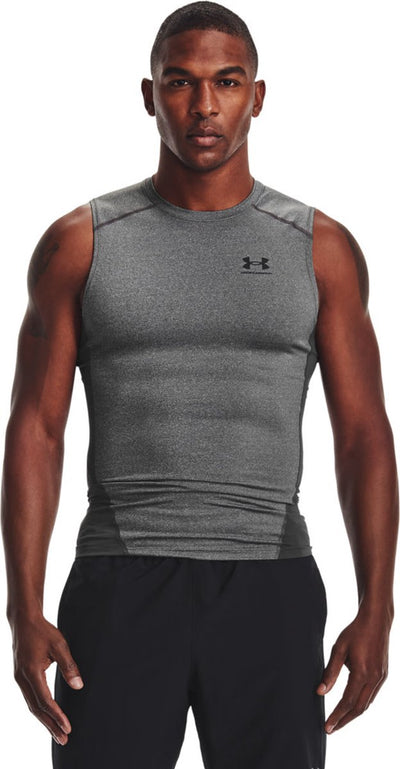 Under Armour UA HG Armour Comp SL-Gry Herren-Sportshirt – Carbon Heather – Schwarz